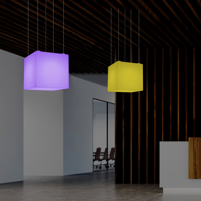 Cube Pendant LED Light, Contemporary Suspension Lamp, 40cm, E27, Colour Changing