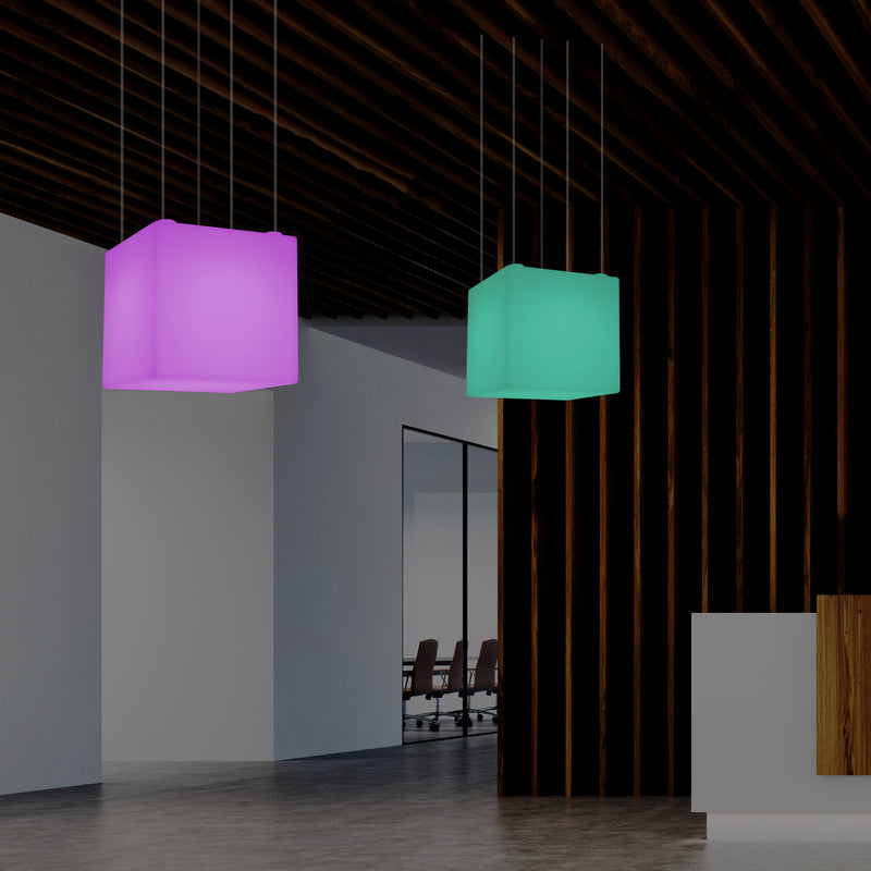 Cube Suspension LED Light, Geometric SMD RGB Ceiling Lamp, 500 mm, Ambient Lighting
