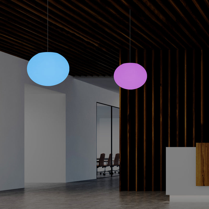 Ellipse Oval Pendant Hanging Light, Dimmable Multi Colour Ceiling Lamp, Flat Globe Ball