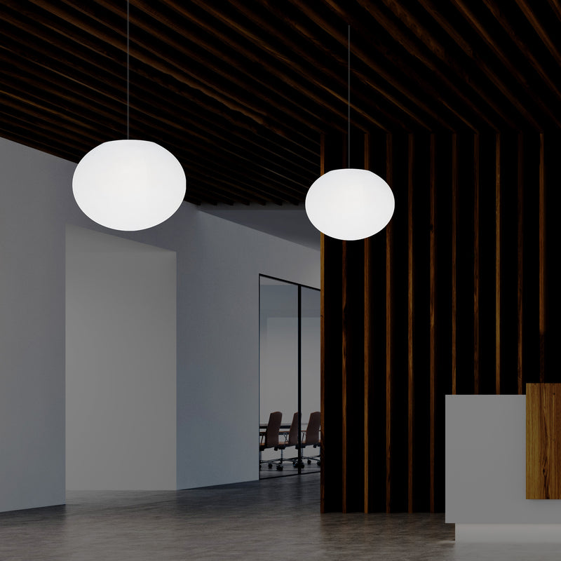 Designer LED Ceiling Pendant Light, 3D Ellipse Oval E27 Hanging Lamp, 27cm Flat Sphere