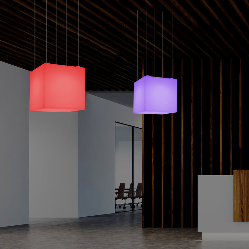 Cube Pendant LED Light, Contemporary Suspension Lamp, 40cm, E27, Colour Changing
