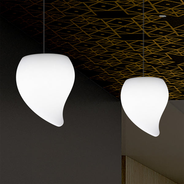 Designer LED Hanging Pendant Light, Unique Tear Drop E27 Suspended Ceiling Lamp, White