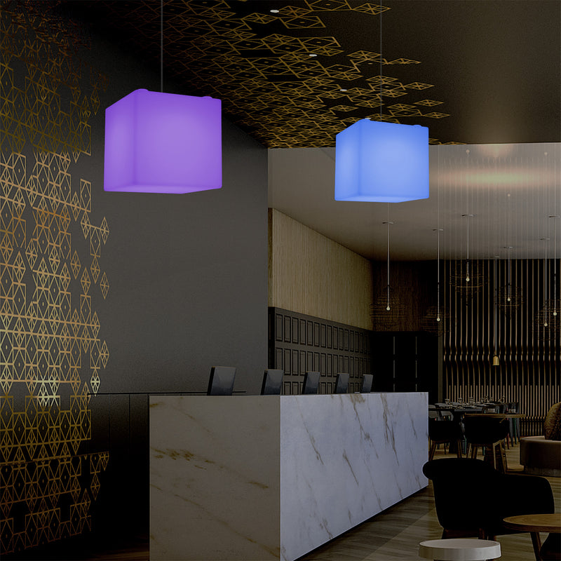 Contemporary Ceiling Light, Cube LED Suspension Lamp, 300 mm, E27, RGB