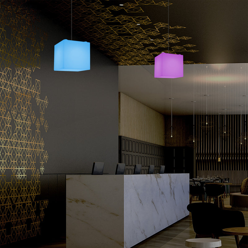 Cube Hanging Pendant Light, 15cm RGB Modern Ceiling Lamp, Multi Colour with Remote
