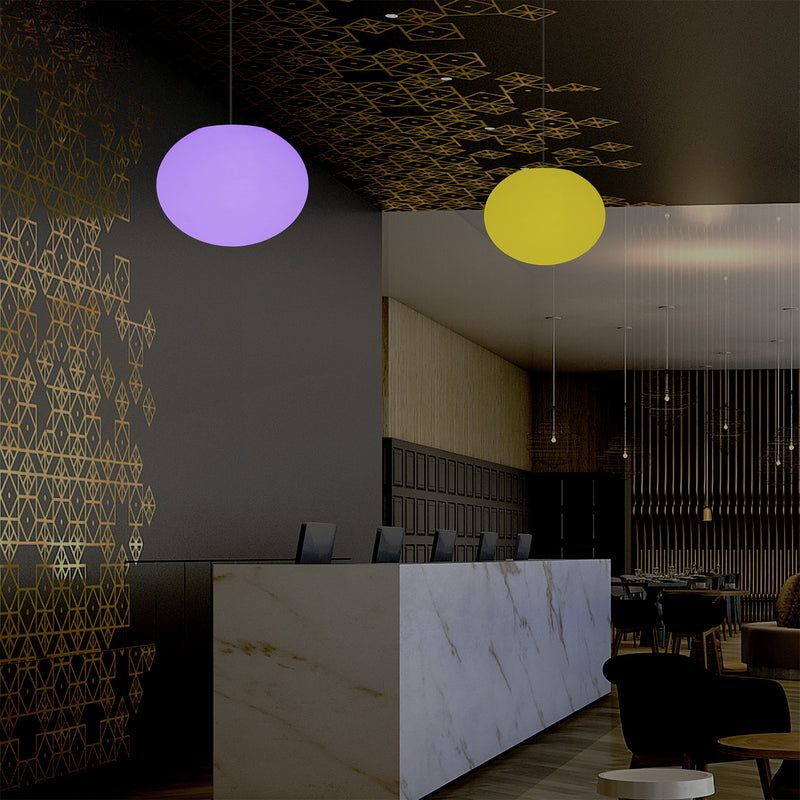 Ellipse Oval Pendant Hanging Light, Dimmable Multi Colour Ceiling Lamp, Flat Globe Ball