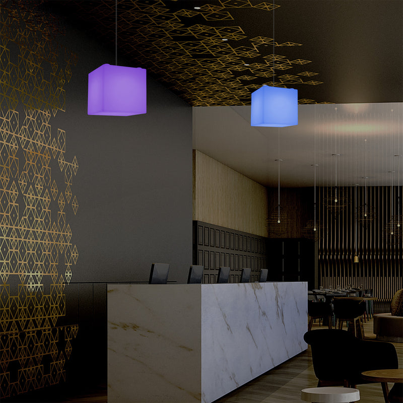 Cube Hanging Pendant Light, 15cm RGB Modern Ceiling Lamp, Multi Colour with Remote