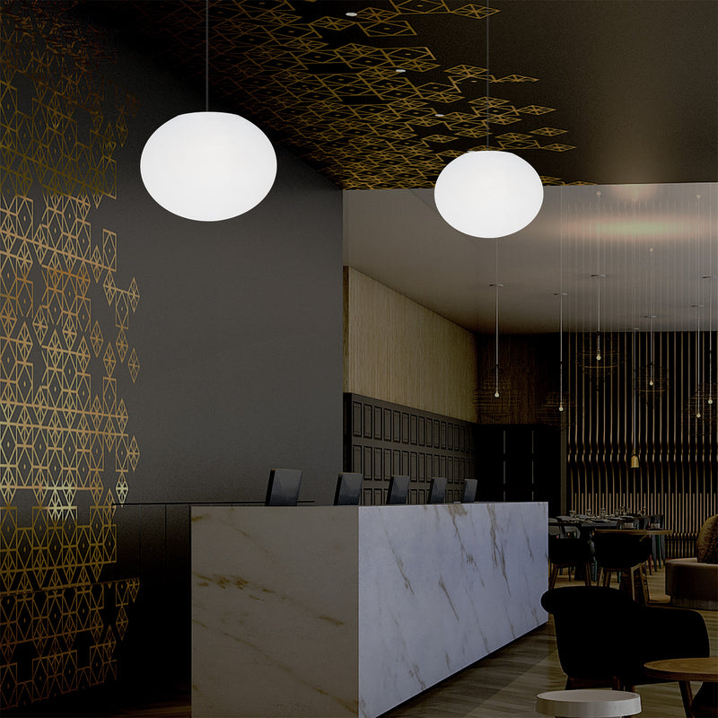 Designer LED Ceiling Pendant Light, 3D Ellipse Oval E27 Hanging Lamp, 27cm Flat Sphere