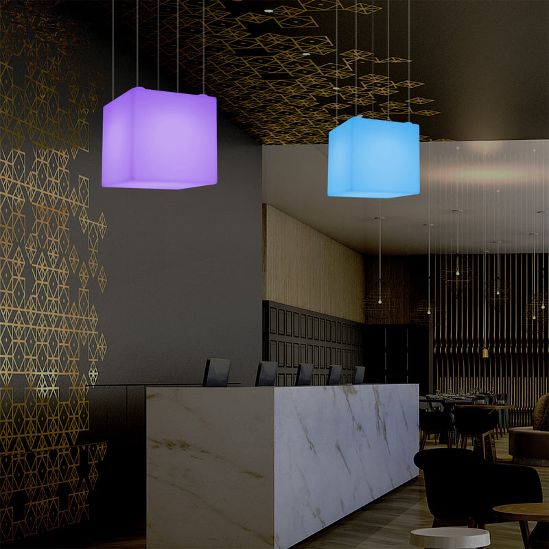 Cube Pendant LED Light, Contemporary Suspension Lamp, 40cm, E27, Colour Changing