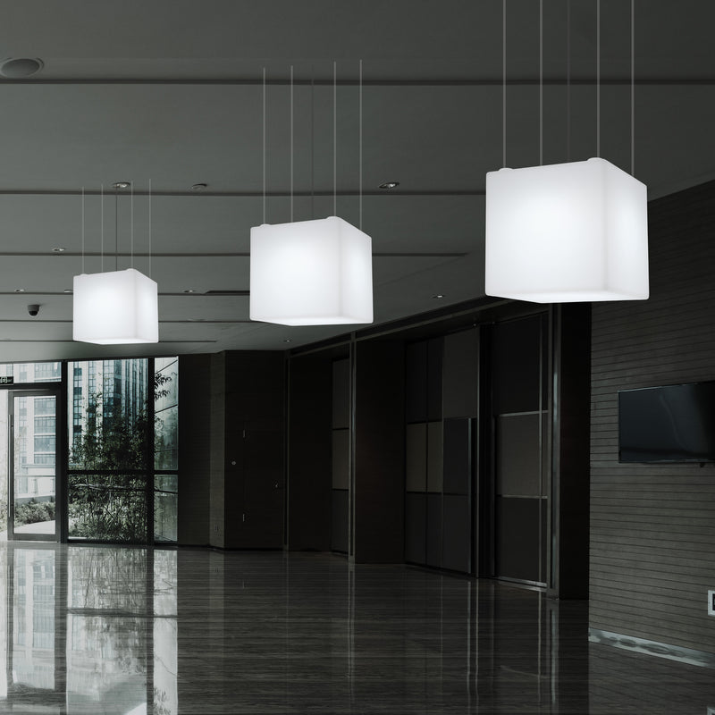 Geometric Ceiling Lamp, Cube LED Hanging Lighting, 50 x 50cm, E27, White