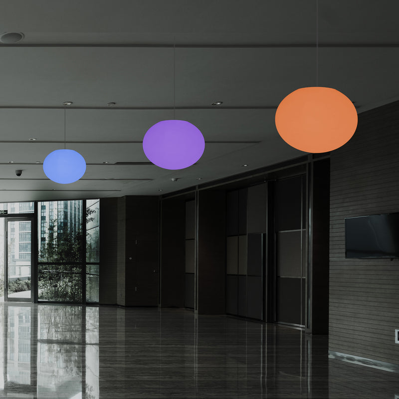 Ellipse Oval Pendant Hanging Light, Dimmable Multi Colour Ceiling Lamp, Flat Globe Ball