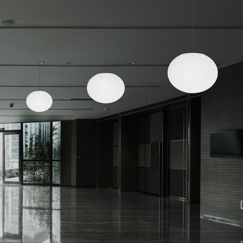 Designer LED Ceiling Pendant Light, 3D Ellipse Oval E27 Hanging Lamp, 27cm Flat Sphere