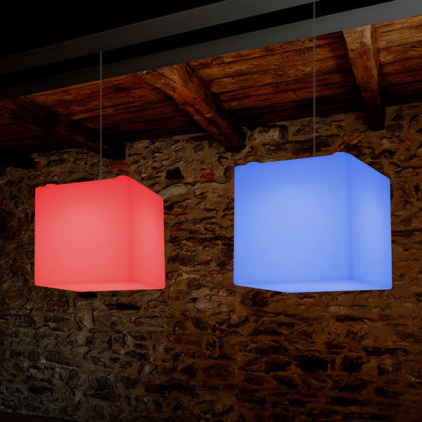 Contemporary Ceiling Light, Cube LED Suspension Lamp, 300 mm, E27, RGB