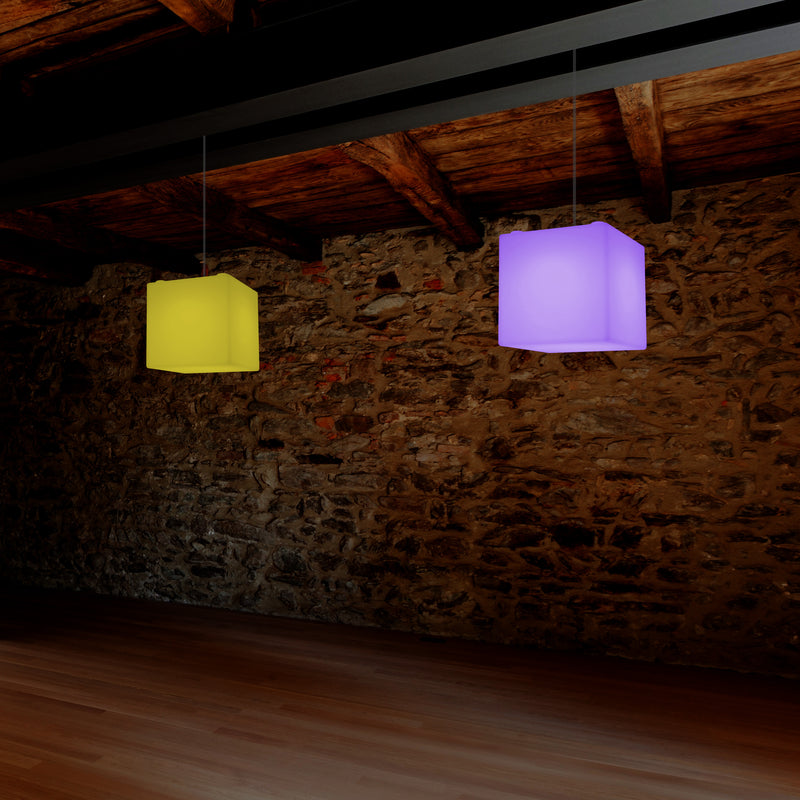 Cube Suspension Lamp, Modern Pendant LED Light, 20cm, E27, Multi Colour