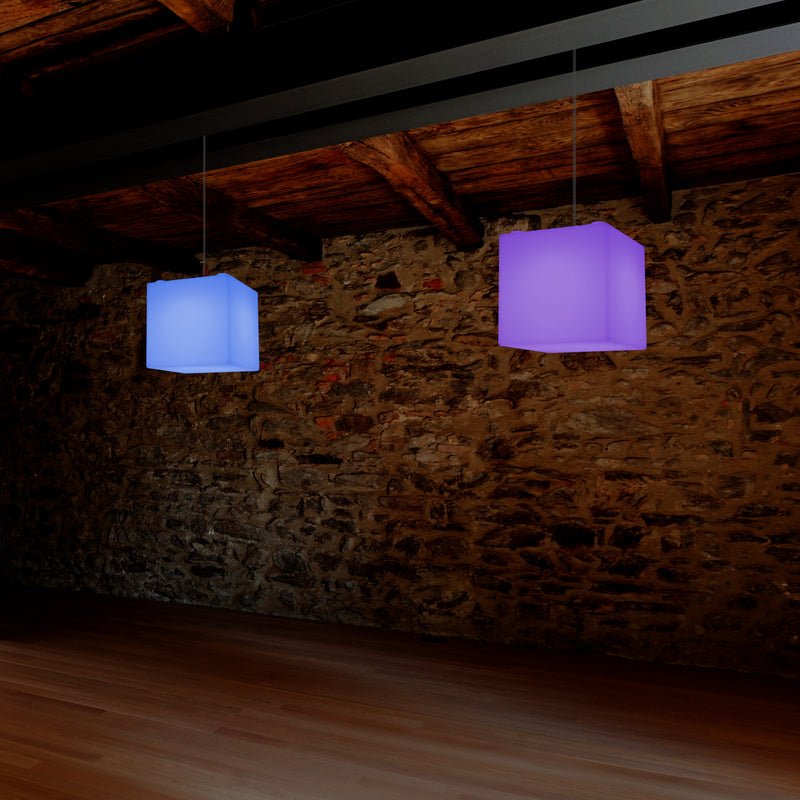 Cube Hanging Pendant Light, 15cm RGB Modern Ceiling Lamp, Multi Colour with Remote