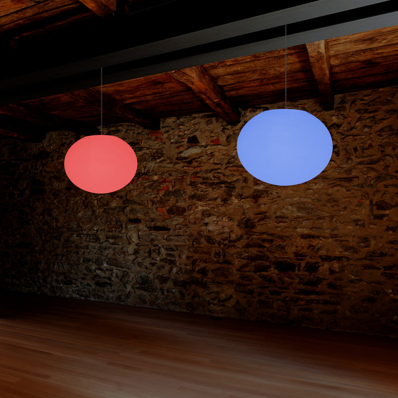Ellipse Oval Pendant Hanging Light, Dimmable Multi Colour Ceiling Lamp, Flat Globe Ball