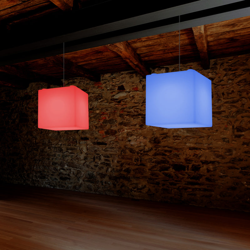 Contemporary Ceiling Light, Cube LED Suspension Lamp, 300 mm, E27, RGB