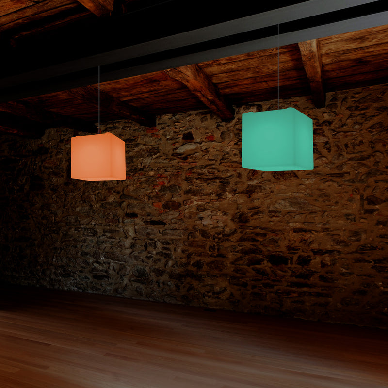 Cube Hanging Pendant Light, 15cm RGB Modern Ceiling Lamp, Multi Colour with Remote