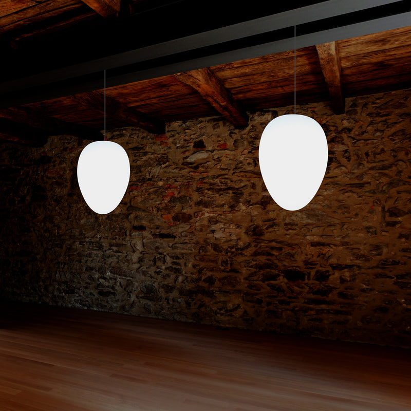 Unique LED E27 Ceiling Pendant Light, Designer Oval Egg Hanging Lamp, 37cm, White Bulb