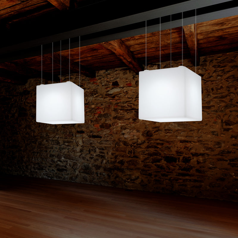 Geometric Ceiling Lamp, Cube LED Hanging Lighting, 50 x 50cm, E27, White