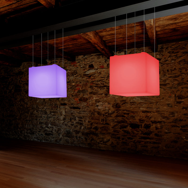 Cube Pendant LED Light, Contemporary Suspension Lamp, 40cm, E27, Colour Changing