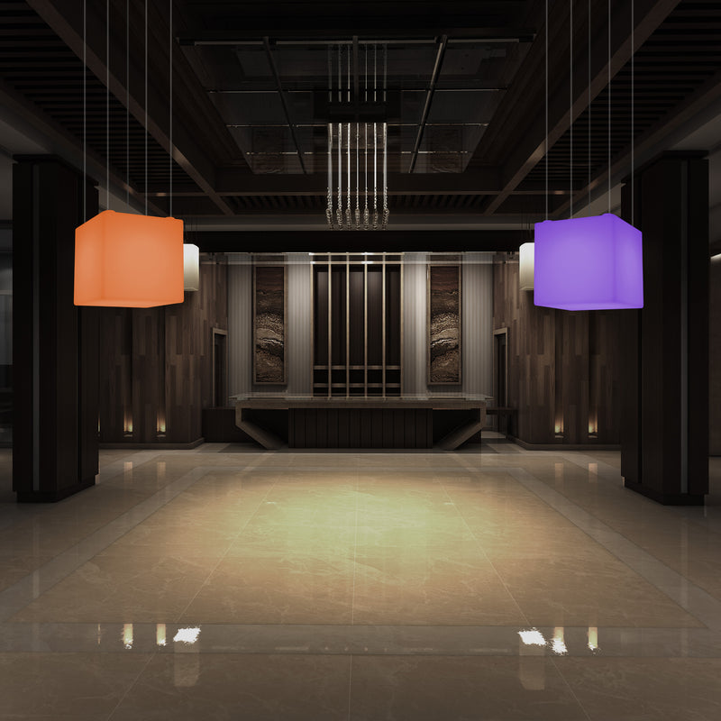 Cube LED Ceiling Light, Multi Colour Modern RGB Hanging Lamp, 400 mm, Ambient Lamp