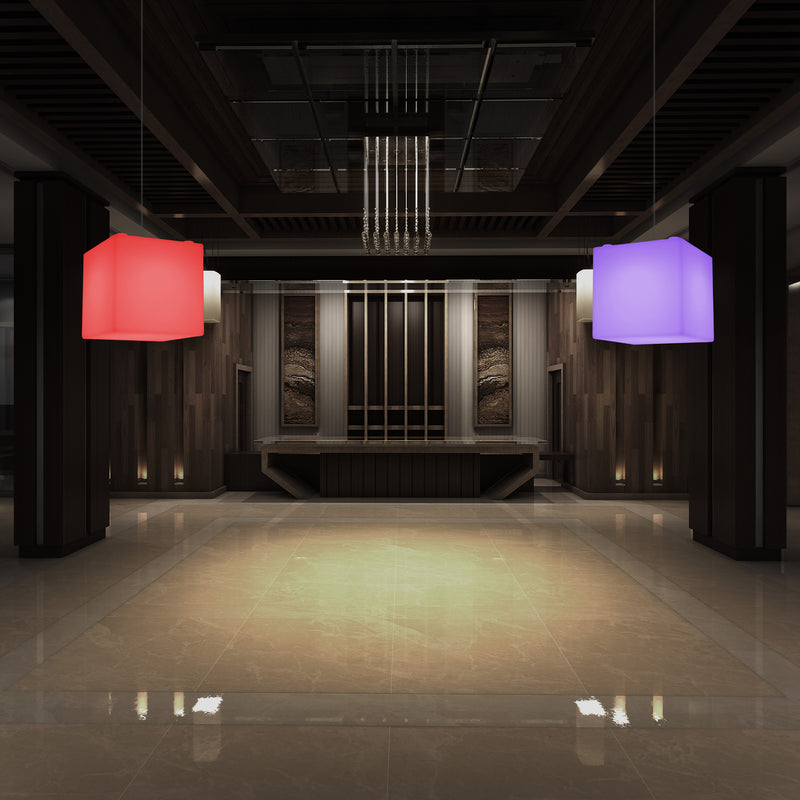 Contemporary Ceiling Light, Cube LED Suspension Lamp, 300 mm, E27, RGB