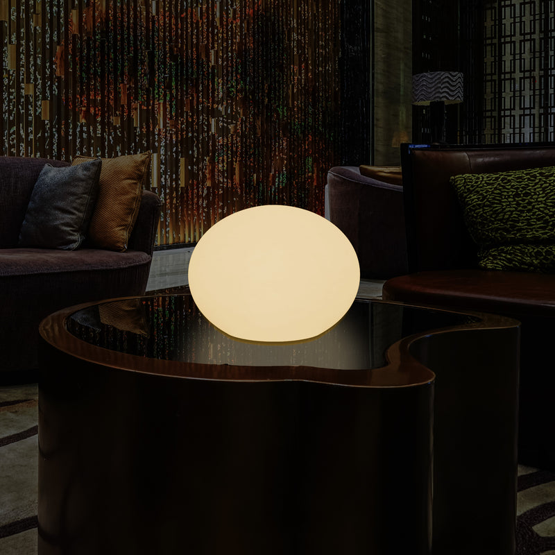 E27 LED Table Lamp, Designer 3D Ellipse Oval Bedroom Light, 27cm Flat Sphere, Warm White