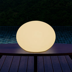 E27 LED Table Lamp, Designer 3D Ellipse Oval Bedroom Light, 27cm Flat Sphere, Warm White