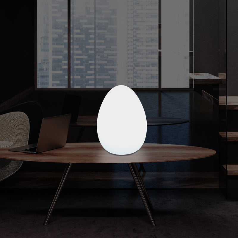 Modern E27 LED Table Lamp for Living Room, Bedroom, Office Desk, 37cm Egg Light, White