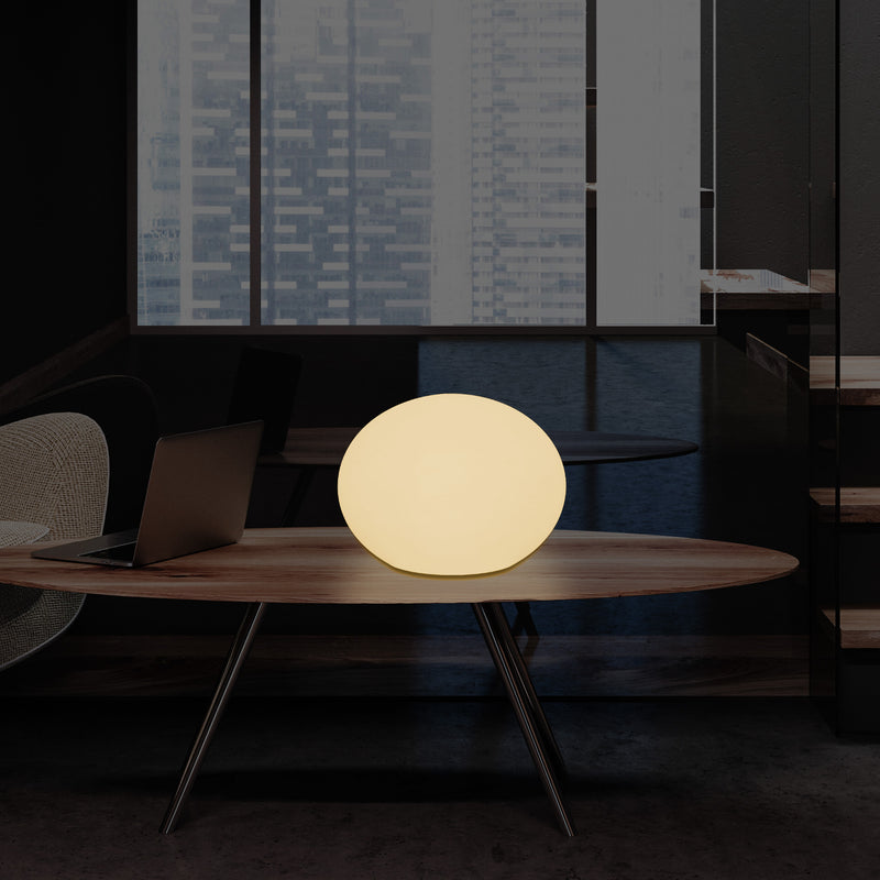 E27 LED Table Lamp, Designer 3D Ellipse Oval Bedroom Light, 27cm Flat Sphere, Warm White