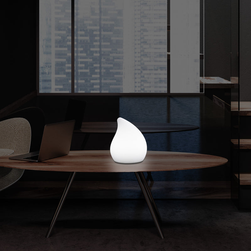 Unique LED Table Lamp for Living Room, 20cm Tall Decorative E27 Tear Drop Light, White