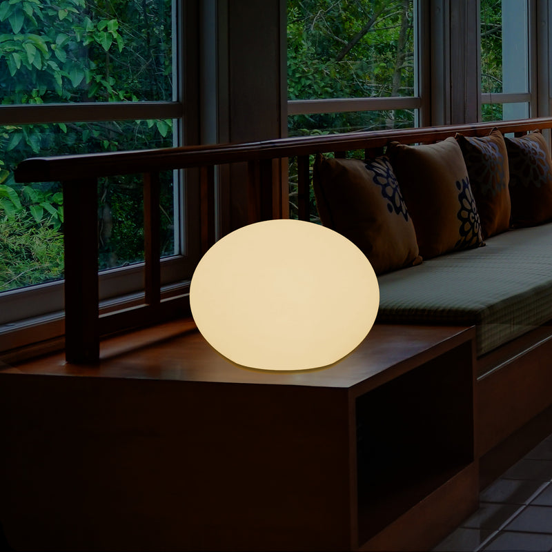 E27 LED Table Lamp, Designer 3D Ellipse Oval Bedroom Light, 27cm Flat Sphere, Warm White