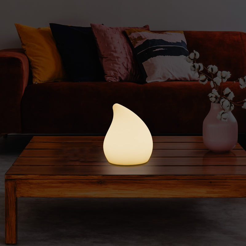 Designer LED Table Lamp for Bedroom, 20cm Tall Unique E27 Teardrop Light, Warm White