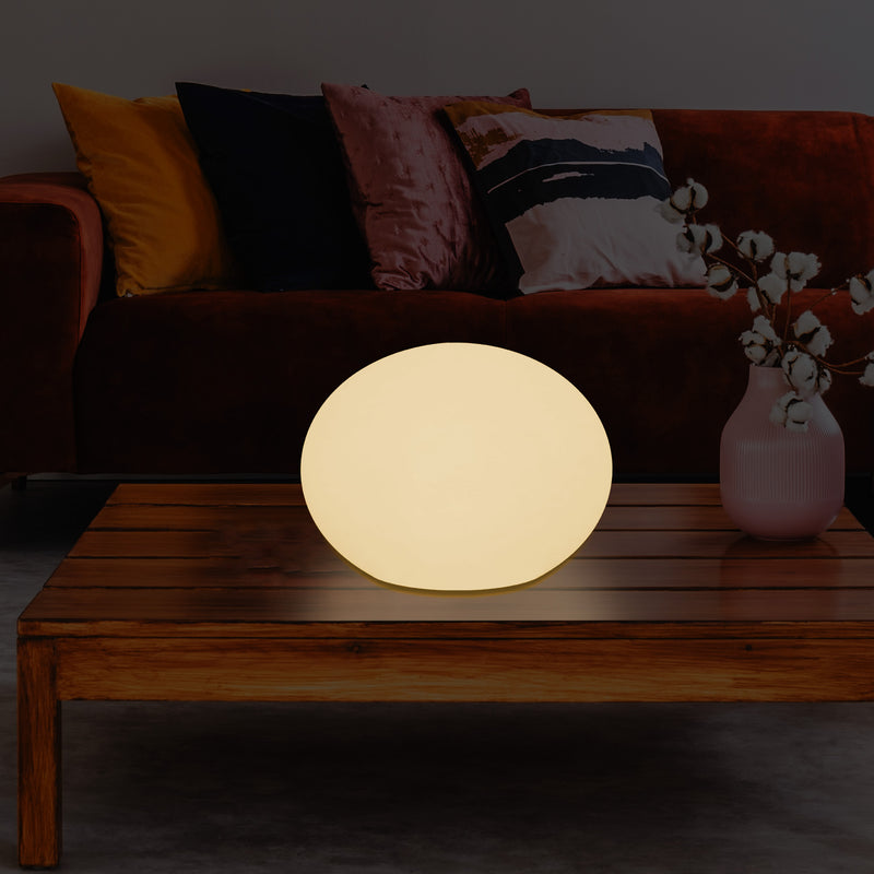 E27 LED Table Lamp, Designer 3D Ellipse Oval Bedroom Light, 27cm Flat Sphere, Warm White
