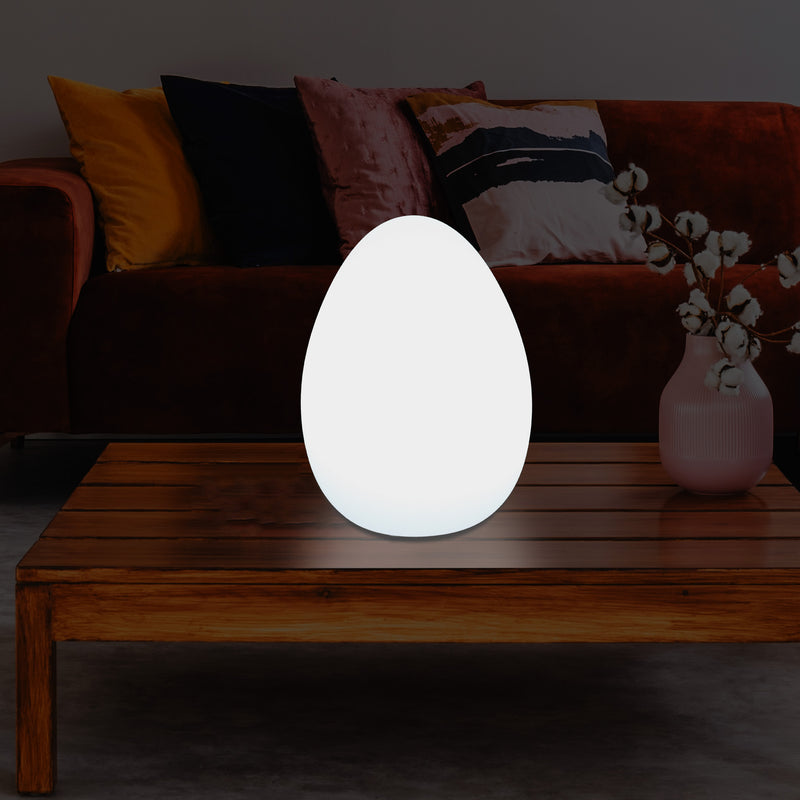 Modern E27 LED Table Lamp for Living Room, Bedroom, Office Desk, 37cm Egg Light, White