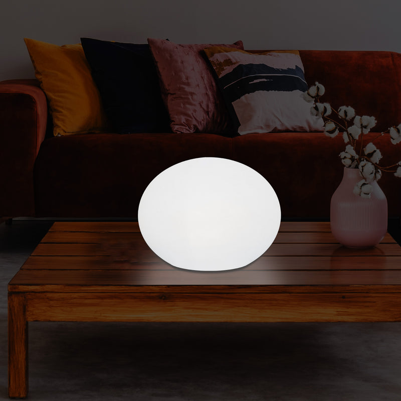 Decorative LED E27 Table Lamp, 3D Oval Ellipse Living Room Light, 27cm, White