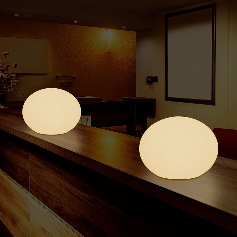 E27 LED Table Lamp, Designer 3D Ellipse Oval Bedroom Light, 27cm Flat Sphere, Warm White