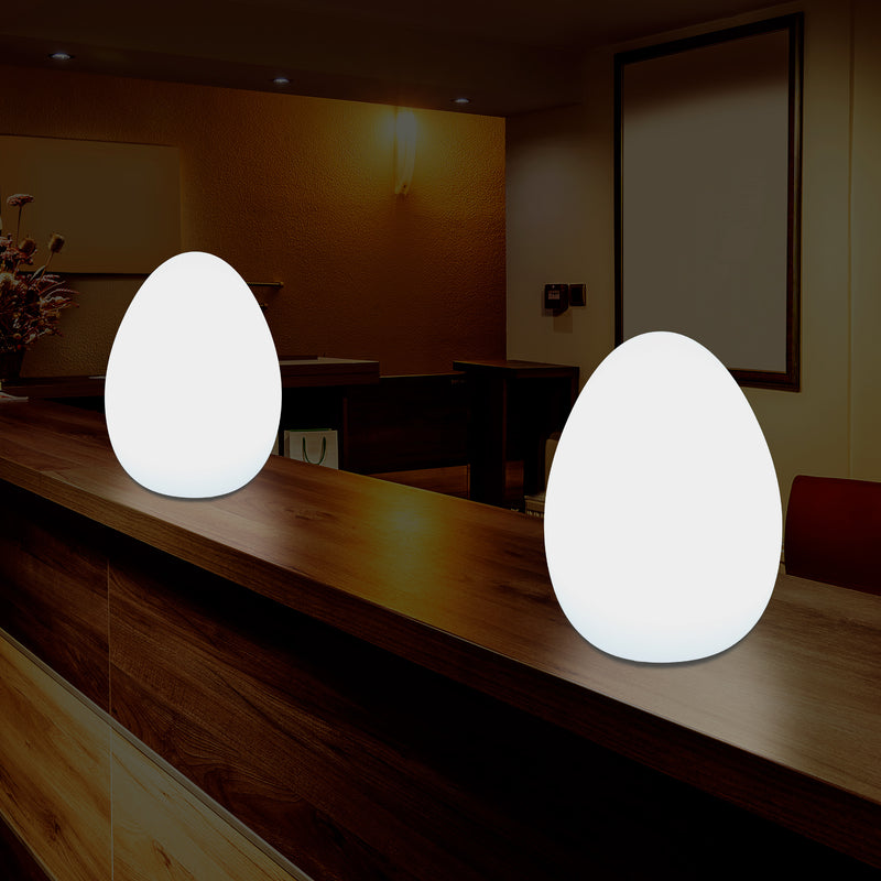 Modern E27 LED Table Lamp for Living Room, Bedroom, Office Desk, 37cm Egg Light, White