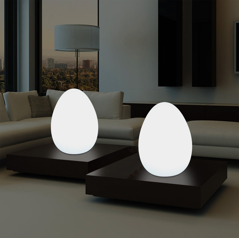 Modern E27 LED Table Lamp for Living Room, Bedroom, Office Desk, 37cm Egg Light, White