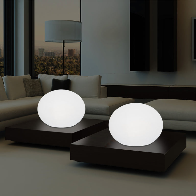 Decorative LED E27 Table Lamp, 3D Oval Ellipse Living Room Light, 27cm, White