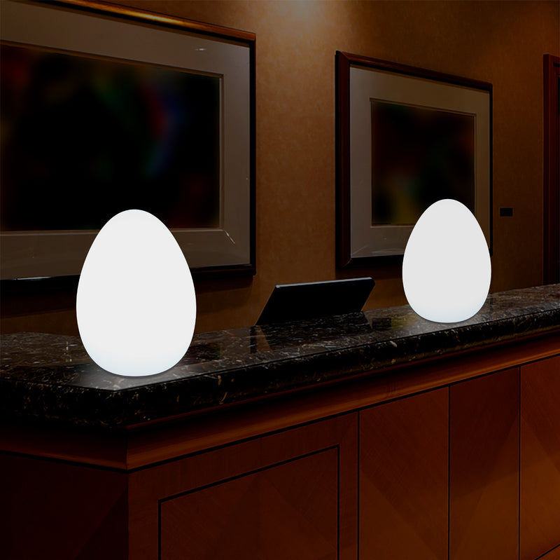 Modern E27 LED Table Lamp for Living Room, Bedroom, Office Desk, 37cm Egg Light, White