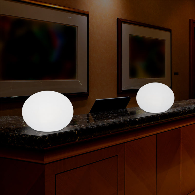 Decorative LED E27 Table Lamp, 3D Oval Ellipse Living Room Light, 27cm, White
