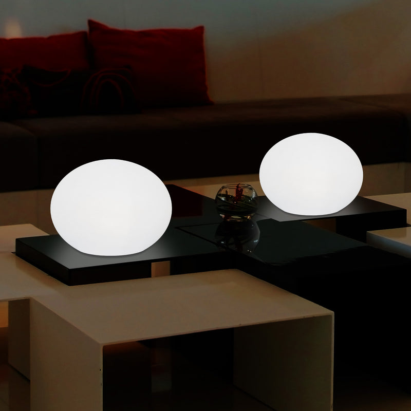 Decorative LED E27 Table Lamp, 3D Oval Ellipse Living Room Light, 27cm, White