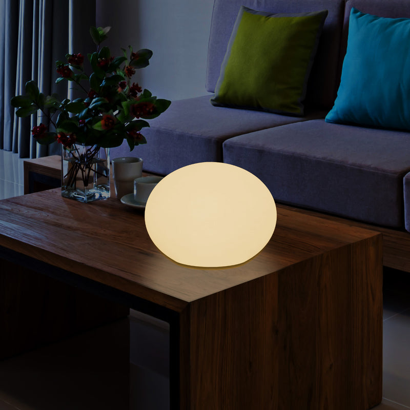 E27 LED Table Lamp, Designer 3D Ellipse Oval Bedroom Light, 27cm Flat Sphere, Warm White