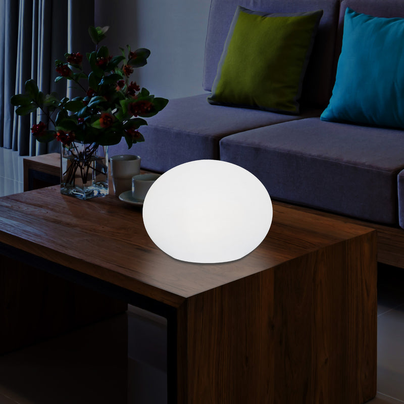 Decorative LED E27 Table Lamp, 3D Oval Ellipse Living Room Light, 27cm, White