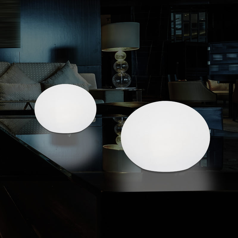 Decorative LED E27 Table Lamp, 3D Oval Ellipse Living Room Light, 27cm, White