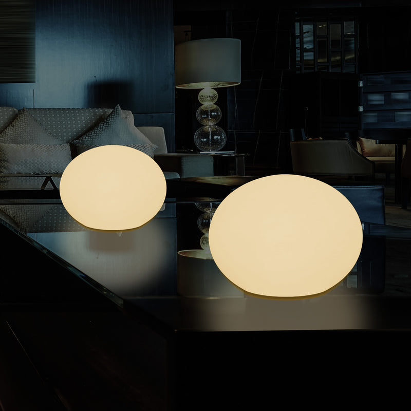 E27 LED Table Lamp, Designer 3D Ellipse Oval Bedroom Light, 27cm Flat Sphere, Warm White