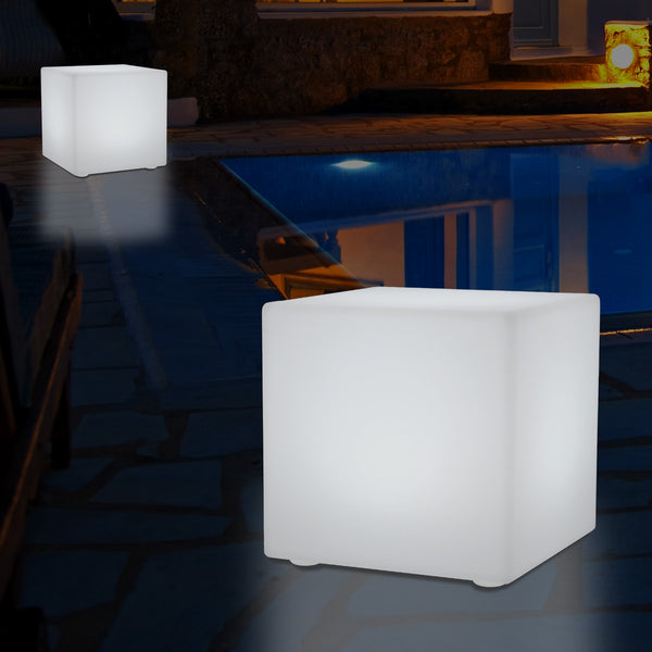 Outdoor Mains Operated Garden Light, 30cm Colour Changing LED Cube Balcony Terrace Lamp