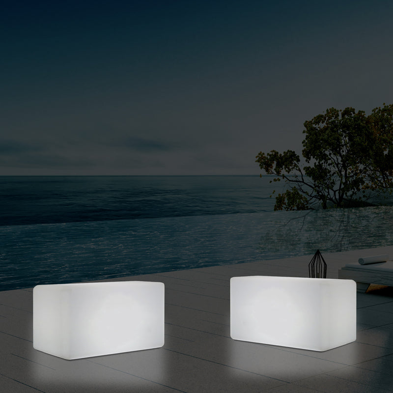 External Garden Patio Bench Light, Illuminated LED Stool Seating, Mains Powered, 55x35 cm