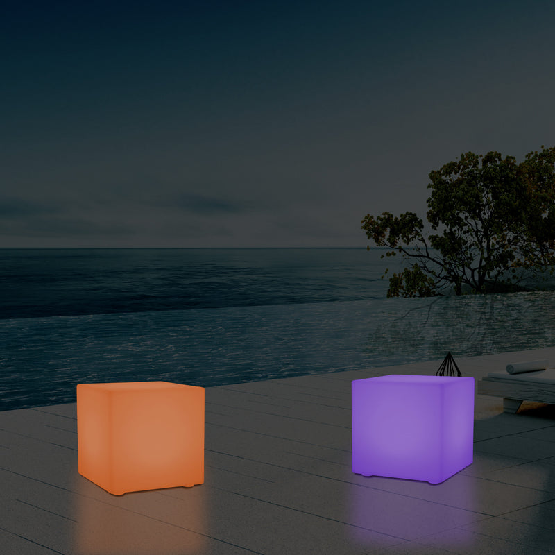 50cm External Garden LED Cube Seat Stool Light, 500mm Mains Operated 5V Patio Floor Lamp